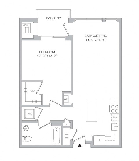 a floor plan of a 1 bedroom floor plan